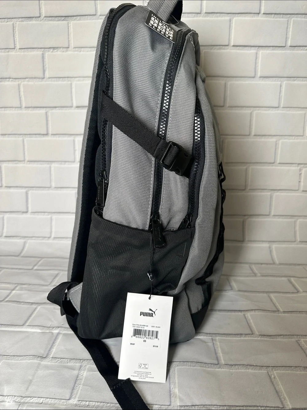 NWT Puma Large Gray and Black Backpack with Multiple Compartments